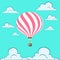 Cute pink card striped balloon. blue sky and clouds