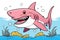 Cute Pink Cartoon Shark illustration generative ai