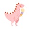 Cute pink comic dinosaur eating ice cream. Kids t-shirt print, books, stickers, posters design vector illustration