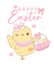 Cute Pink Coquette Easter Chick Cartoon, sweet Retro Happy Easter spring animal Hand Drawing