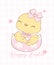 Cute Pink Coquette Easter Chick Cartoon, sweet Retro Happy Easter spring animal Hand Drawing