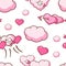 Cute Pink Couds and Hearts Seamless Pattern, Valentines Day, Romantic Date Design Element Can Be Used for Wallpaper