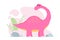 Cute pink dino brontosaurus. Kind smiling baby dinosaur brachiosaurus. Cartoon baby graphic design print banner