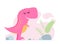 Cute pink dino. Kind smiling baby dinosaur tyrannosaurus. Cartoon baby graphic design print banner. Creative girlish t