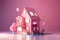 Cute pink dollhouse. Stylish home for a doll. Generative Ai