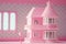 Cute pink dollhouse. Stylish home for a doll. Generative Ai