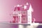 Cute pink dollhouse. Stylish home for a doll. Generative Ai