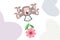 Cute Pink Drone With a Flowering Spring Wild Flower and Heart Shaped Bubbles on the White Background