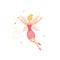 Cute pink fairy in flight with a magic wand