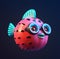 Cute Pink Fish 3d Cartoon Character AI Generative Stock Artwork