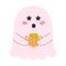 Cute pink ghost with cauldron of potion. Halloween character