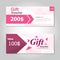Cute pink gift voucher template layout design set, certificate discount coupon pattern for shopping