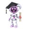 Cute pink girl robot graduate 3D