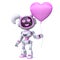 Cute pink girl robot hold heart shaped balloon 3D