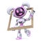 Cute pink girl robot hold wooden picture frame 3D