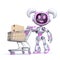 Cute pink girl robot push shopping cart 3D