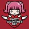 cute pink haired girl character on Valentine\\\'s Day greetings