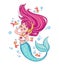 Cute pink haired mermaid wearing a t-shirt listen to music