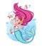 Cute pink haired mermaid wearing a t-shirt listen to music