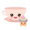 Cute pink Kawai cup, cupcake isolated on white background. Vector