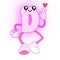 Cute Pink Letter D Cartoon Character Showing Hands With Heart Drawing