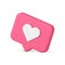 Cute pink like social media alert glossy quick tips design realistic 3d icon vector illustration