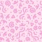 Cute pink line squiggle doodle seamless pattern in memphis style, abstract vector illustration