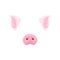 Cute pink pig s ears and nose. Funny mask of domestic farm animal. Detailed flat vector design for sticker of mobile