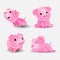 Cute pink pig. Toy for the bathroom. A collection of emotions of a cute pink minipig. The pig sleeps, sits, looks