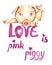 Cute pink piggy lay, valentine card design with handwritten inscriptions