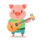 Cute pink piglet in green t-shirt playing guitar. Vector illustration isolated on white background