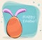 Cute pink rabbit, cartoon character sitting behind colored egg