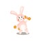 Cute pink rabbit make morning sport with metal dumbbell