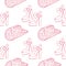 Cute pink seamless pattern with retro cowgirl hats and high heel shoes. Background, print for girls.