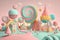 cute pink and turquoise colored candyland, generative ai