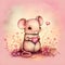 Cute pink Valentines love mouse whimsical illustration