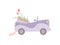 Cute Pink Vintage Convertible Car Decorated with Flowers, Romantic Wedding Retro Auto, Side View Vector Illustration