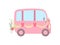 Cute Pink Vintage Van Decorated with Ribbons, Flowers and Hearts, Romantic Wedding Retro Mini Bus, Side View Vector