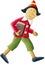 A cute Pinocchio carries a book under his arm and goes to school