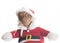 Cute pinscher dog in Santa Claus costume
