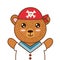 Cute pirate bear. Brown grizzly animal in a red hat. Forest character for kids design