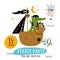 Cute pirate card. Funny sailors with marine elements. Sailing ships and corsair Capitan. Filibuster sailboat. Crocodile