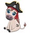 Cute pirate donkey in a cocked hat, with an eye patch. Child character, games for boy