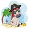 Cute pirate donkey in a cocked hat, with an eye patch. Child character, games for boy