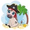 Cute pirate donkey in a cocked hat, with an eye patch. Child character, games for boy