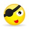 Cute pirate emoji. Tease emotion. Put out tongue emoticon. Cartoon style. Vector illustration smile icon.