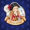 Cute pirate girl with parrot. Banner for Pirate party