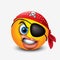 Cute pirate smiley wearing red pirate scarf and eye patch - emoticon, emoji - vector illustration
