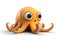 Cute pixar cartoon octopus character in 3d rendering with glasses and umbrella under water sea, at seashore