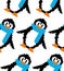 Cute pixel art vector seamless pattern: pixel art colorful penguins; design can be used as a background for wallpaper, wrapping p